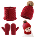 3Pcs/Set Cute Hat Scarf Gloves Set Solid Color Caps Winter Warm Accessories for Kids 0-3 Years Boys Girls