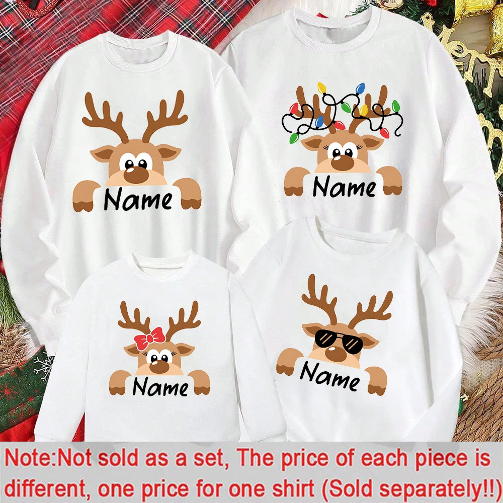 Personalized Christmas&deer Print Family Together Matching Sweatshirt Christmas Hoodie with Name Xmas Gifts Holiday Clothes