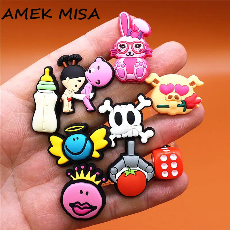 Single Sale 1pcs PVC Shoe Charms Cute Rabbit Baby Bottle Sieve Shoe Accessories Clips Shoe Buckle Decorations fit Kids X-mas