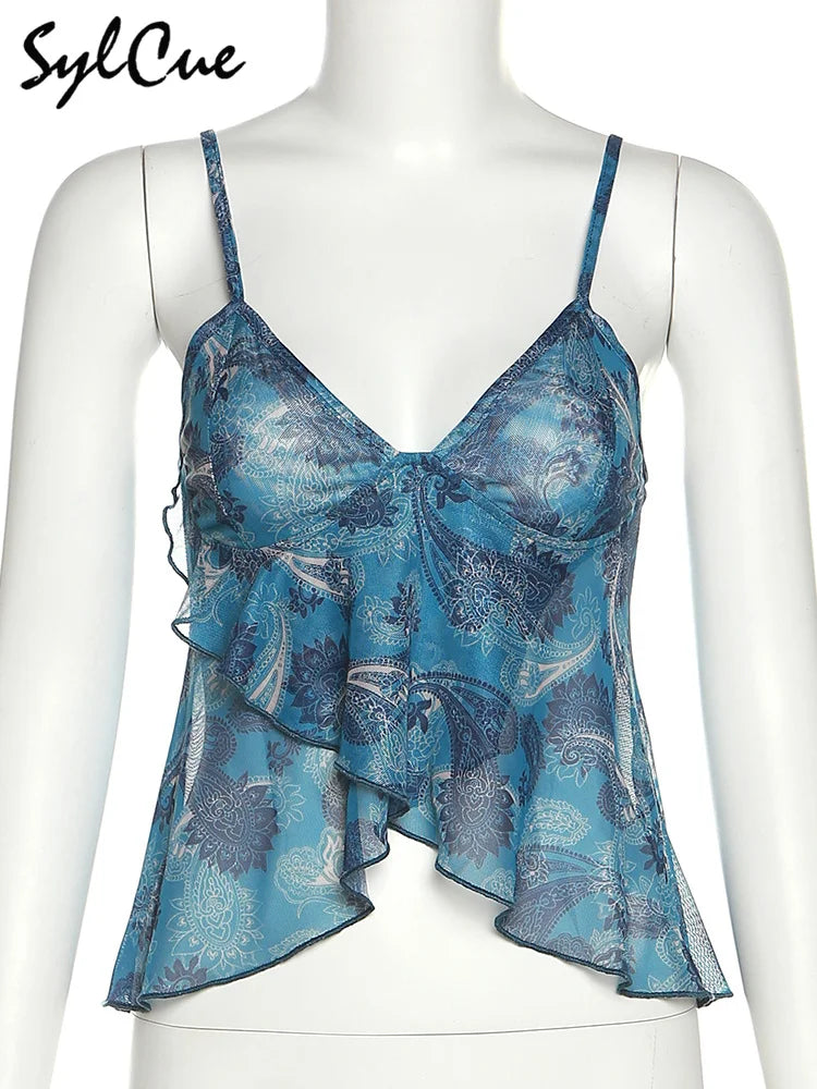 Sylcue Simple And Light Summer Cool Breathable Soft Casual All-Match Sexy Mature Charming Women'S Butterfly Classical Print Vest