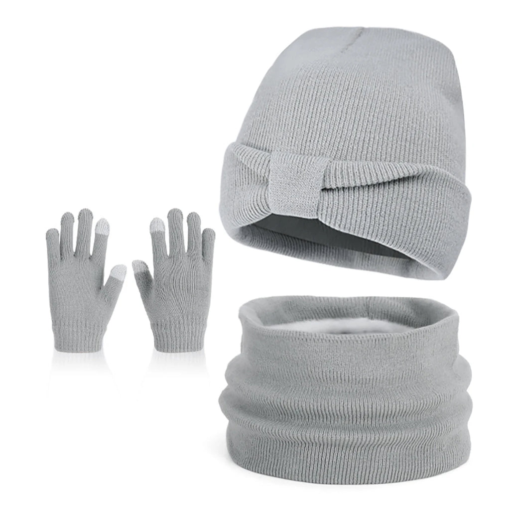 Anti-Cold Warm Children Hat Gloves Scarf Set Thermal Headband Cycling Ski Outdoor Ear Protection Knit Woolen Cap Winter Beanies