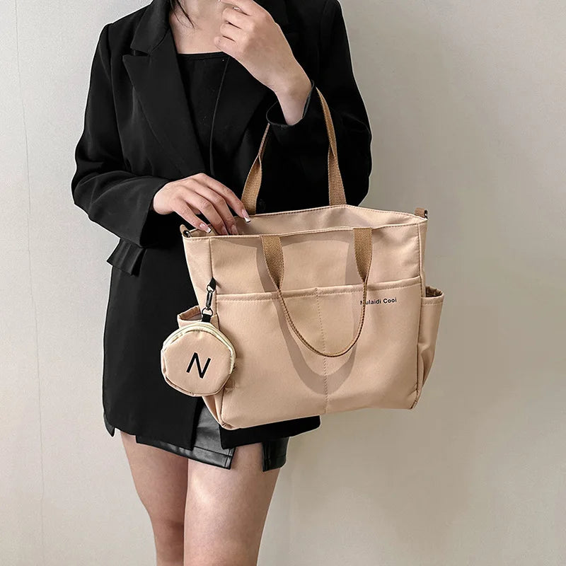 Oxford Design Double Sided Pocket Tote Bag Teen Women Large Capacity Handbag Single Shoulder Crossbody Bag with Round Coin Purse