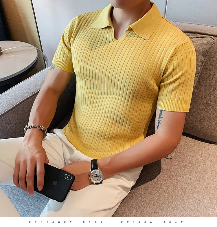 2021Top Grade New Summer Mens Polo Shirts With Short Sleeve Turn Down Collar Casual Knit Solid Colo Tops Fashions Men Clothing