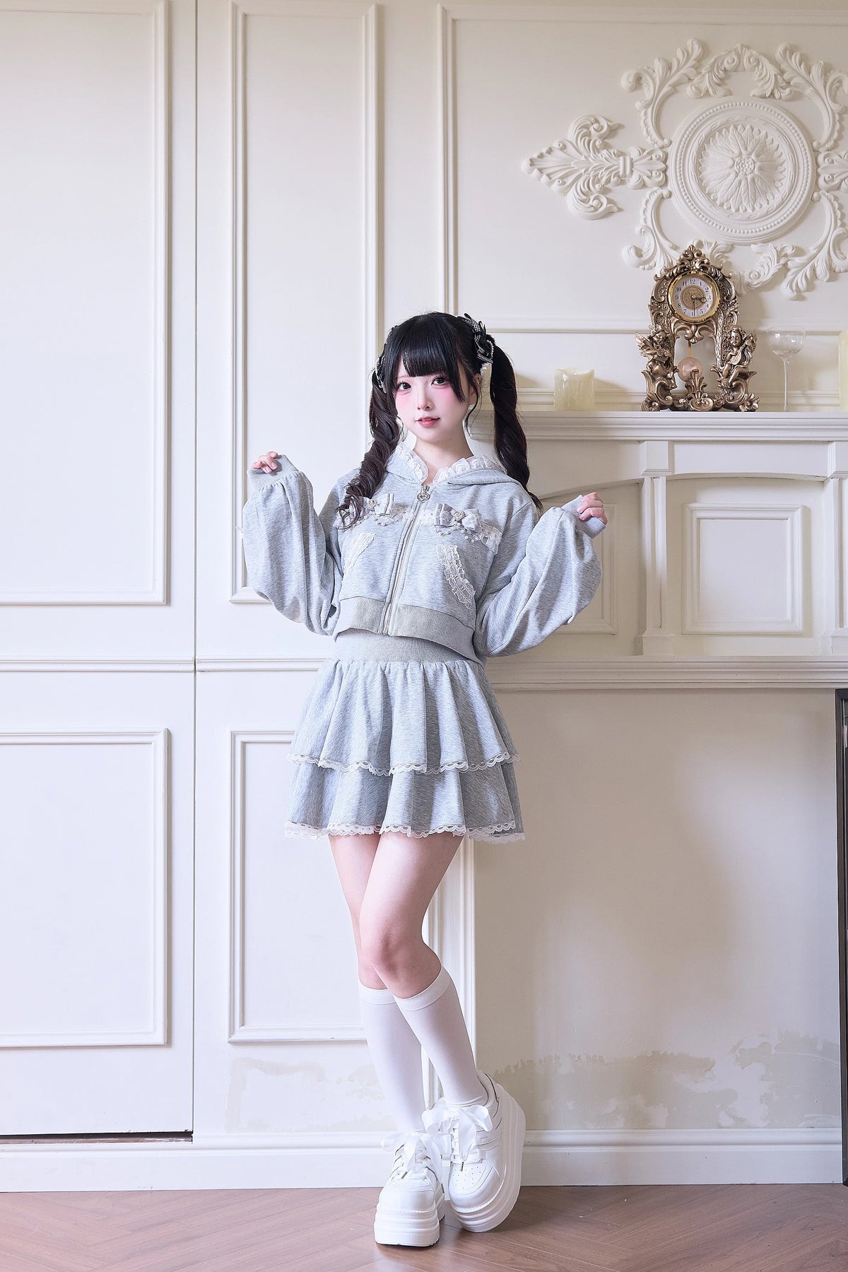 Japanese Mine Sportswear Hoodie Set Female Subculture Y2K Women's Zipper Hooded Short Jacket Coat Mini Skirt Wide Leg Pants Set