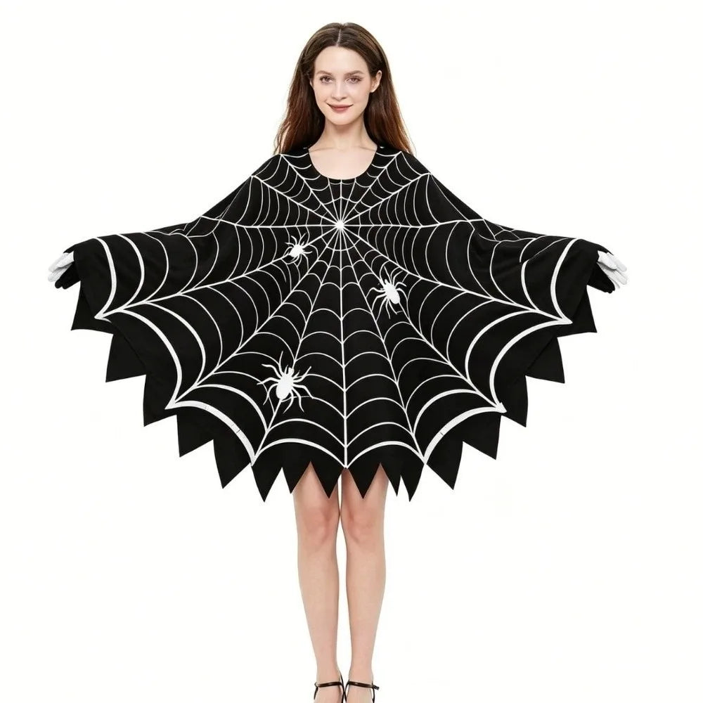 Multi-functional Scary Halloween Spider Web Cloak Creepy Black Shawl Poncho Cape Cosplay Party Costume Carnival Costume