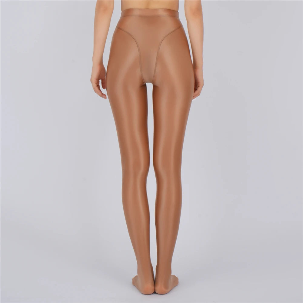 Sexy Women Thin Sheer See Through High Waist Sexy Tight Silk Shiny Pencil Pant Oil Glossy Candy Color Yoga Leggings Pants