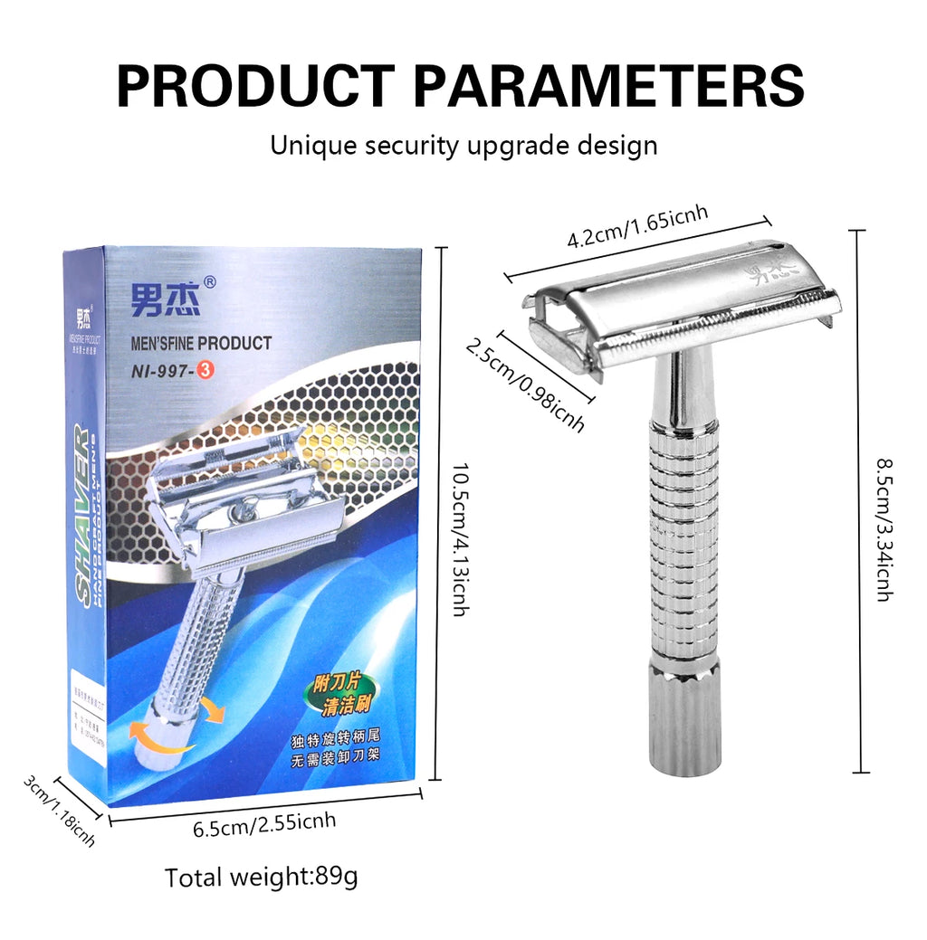 Barber Men's Traditional Double Edge Chrome Shaving Safety Razor for Male Premium Metal Manual Shavers
