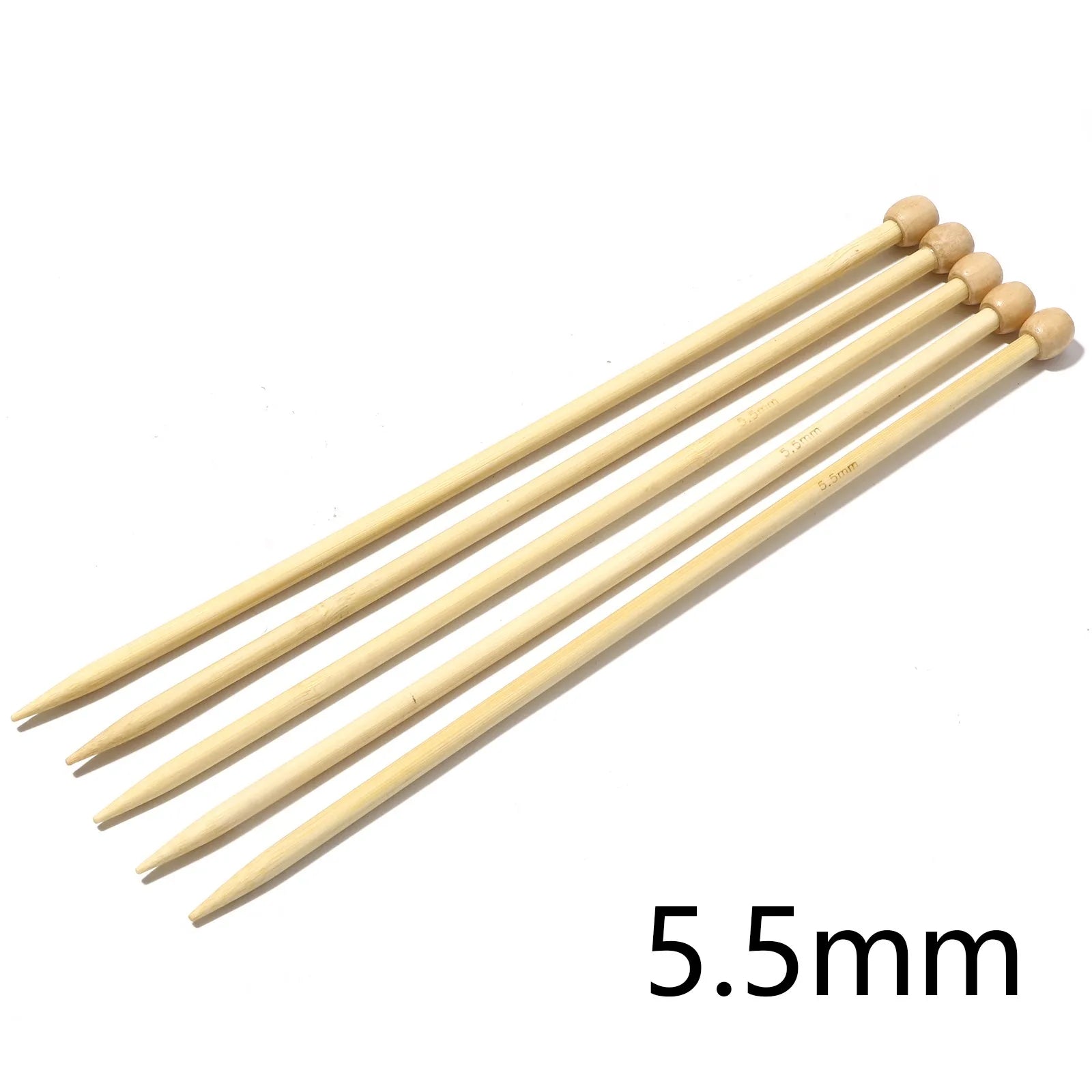 5pcs Bamboo Single Pointed Knitting Needles Women Natural Knitting Crochet Supplies for Beginners Handmade 25cm(9 7/8") long