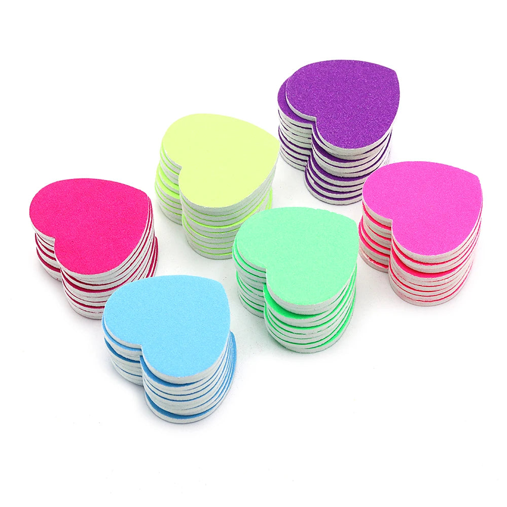Heart Shape Nail Files 5/10/50 Pcs Set Emery Board Double-Sided Polishing Sanding Buffer Washable Sandpaper Manicure Accessories