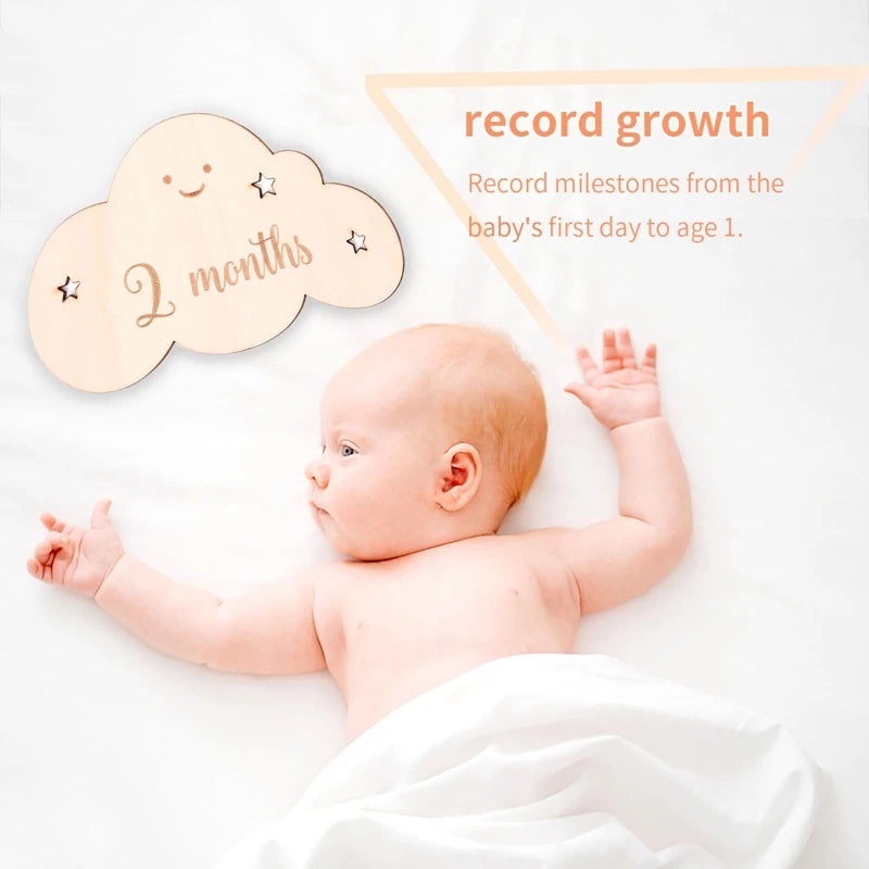 8pc/set Wooden Baby Milestone Card For Newborn Cute Cloud Shape Photography  Props Accessories Month Cards Sticker Newborn Gifts