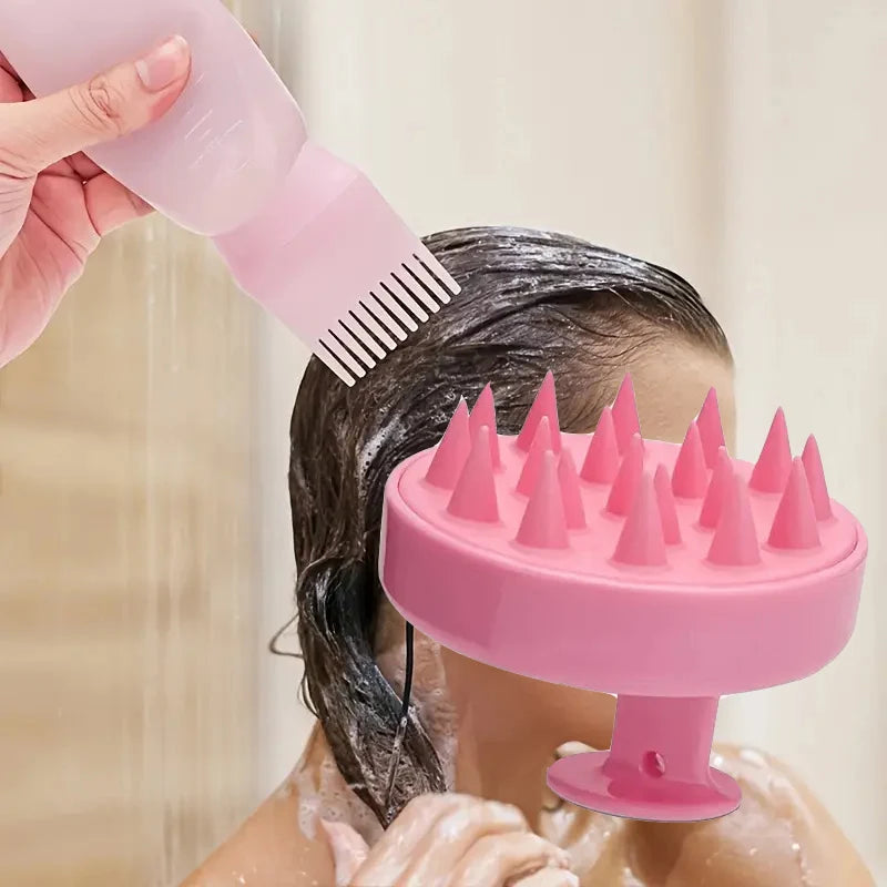 3pcs Scalp Massage Brush with Root Comb Applicator Bottle Silicone Massager Hair Oil Applicator Bottles Hair Coloring Supplies