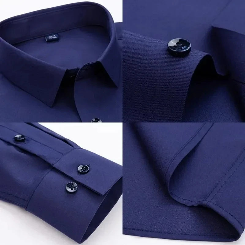 New Stretch Anti-Wrinkle Mens Shirts Long Sleeve Dress Shirt For Slim Fit Bamboo Fiber Business Blouse Social White Shirt Formal