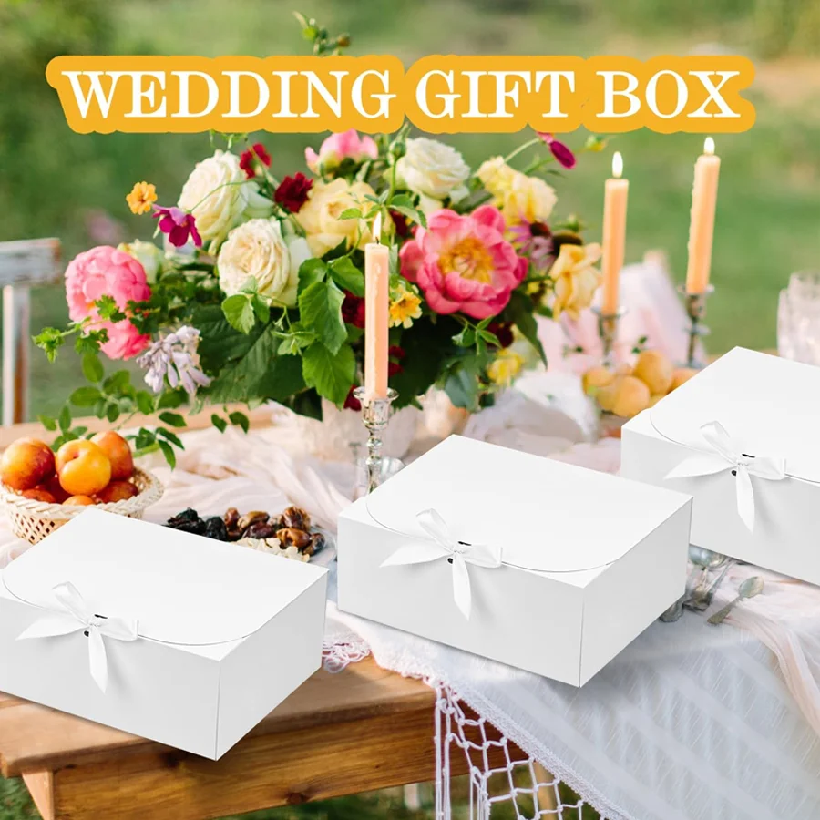 6PCS Large White Gift Box, 27x20x8cm Luxury Wedding Christmas Gift Box for Groomsman Proposal, Birthday Halloween Packaging