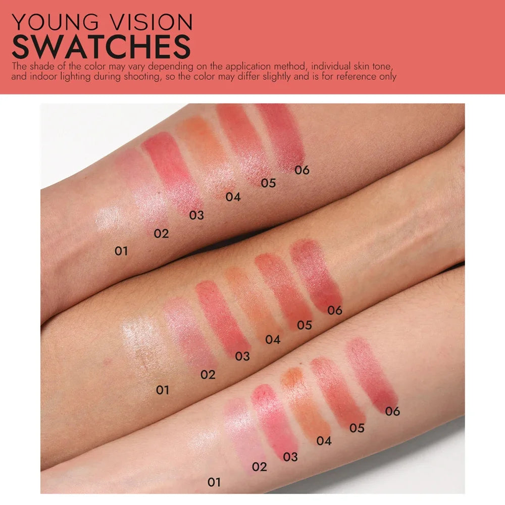 YOUNG VISION 6 Farben Feiner Schimmer Pflegender Leichter Lippenstift Lang anhaltende Farben Leicht aufzutragender feuchtigkeitsspendender Lippenstift