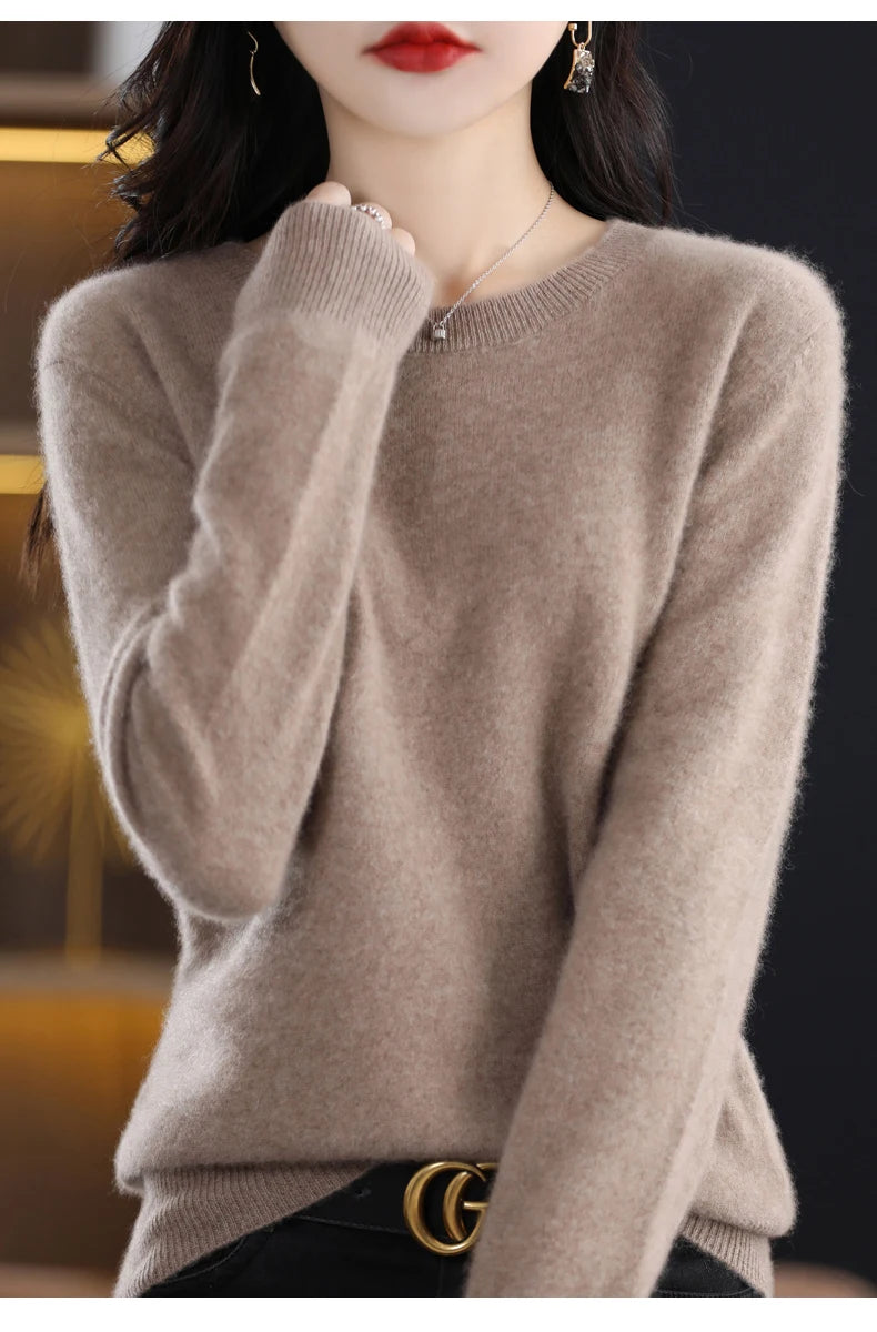 Women 100% Merino Wool Sweater O-Neck Long Sleeve Cashmere Knitwear Pullover Aliselect Fashion Autumn Winter Clothing Tops