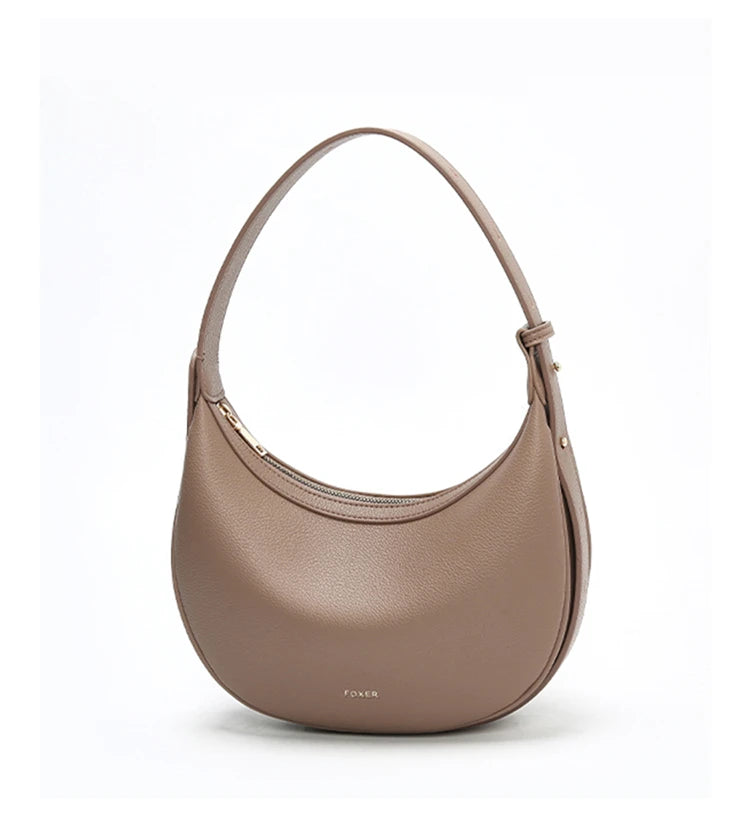 FOXER Brand PU Leather Women's Shoulder Bag Fashion Female Underarm Hobo Bag Crescent Half-moon Bag Travel Small Crossbody Bag