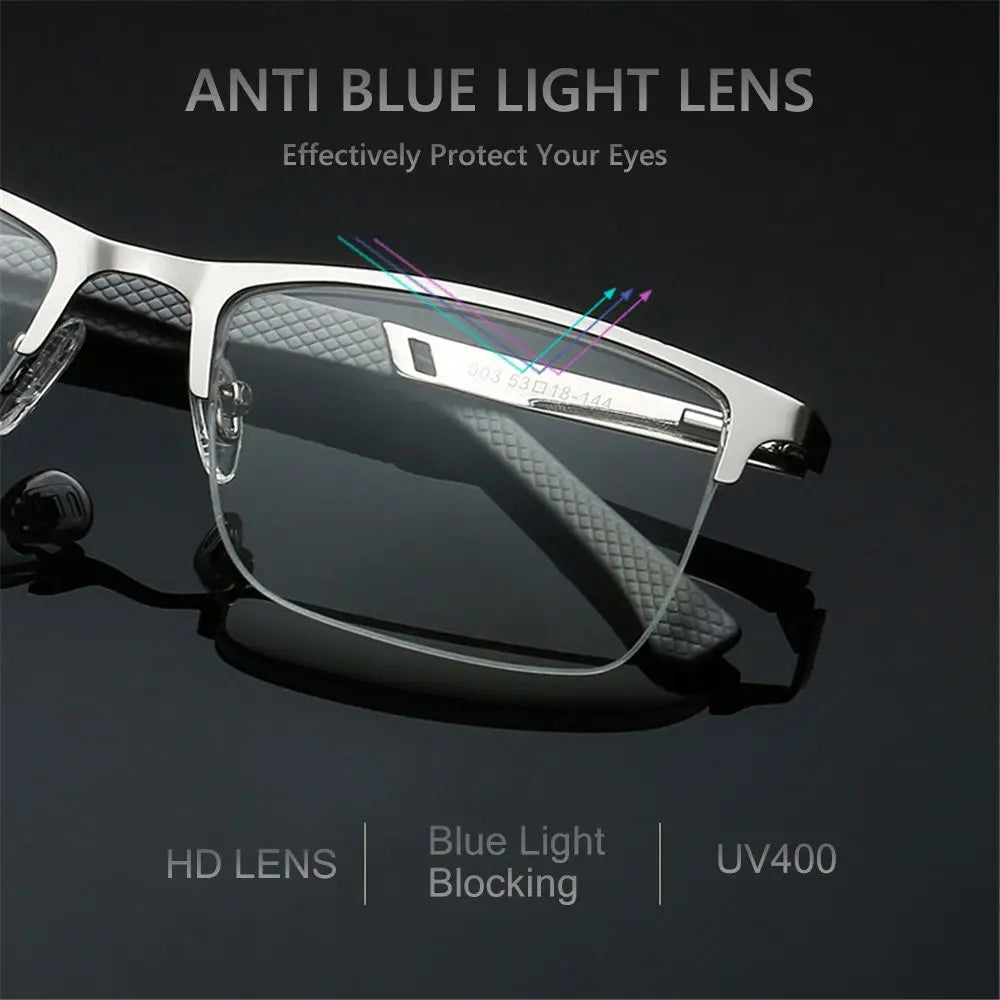 Men's Reading Glasses +0.5 To +4.0 Business Reading Lens Metal Frame Optical Anti Blue Light Presbyopia Glasses with Class