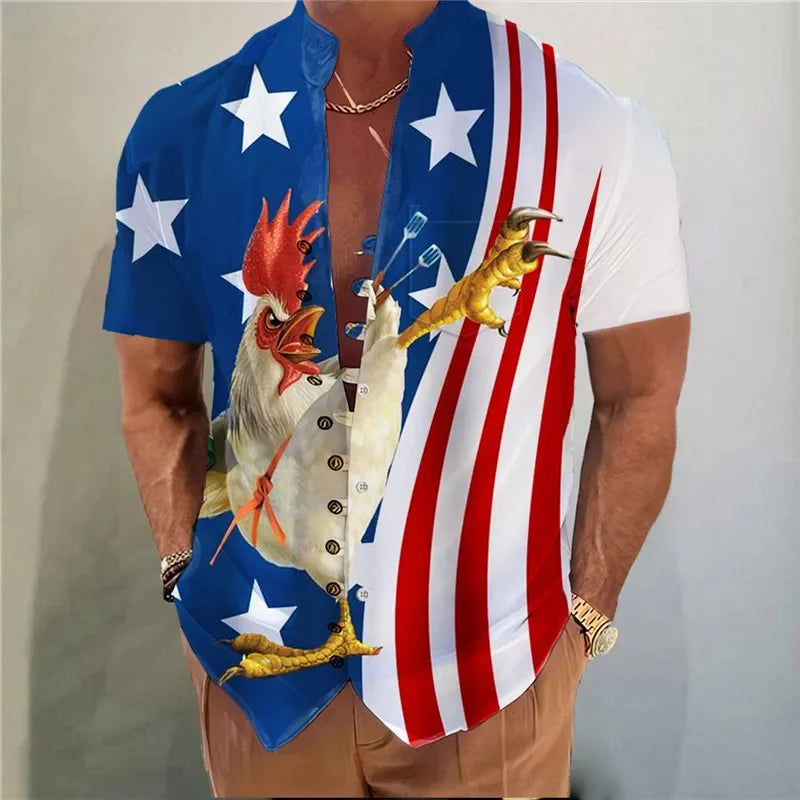 Men Shirts New Print Button Short Sleeves Shirt Fashion Stand Collar Loose Fitting Men's Shirts Casual Beach Streetwear Hot Sale