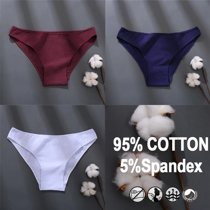 Women Sexy Cotton Panties Solid Color Underwear Simple Style Briefs Low Waist Breathable Panties Female Soft Intimates Lingerie