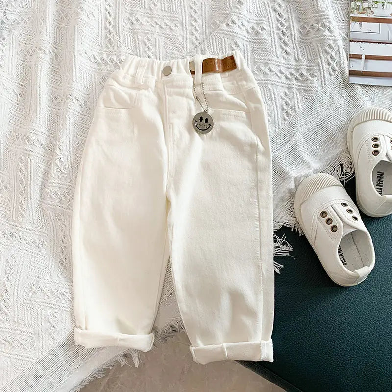 Boys and Girls Pants Spring and Autumn Children's Casual Pants Foreign Korean Cotton Pants Baby White Elastic Pants
