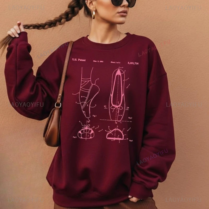 Pointe shoe patent sweatshirt ballet retro aesthetic ballerina apparel on gift pointe dancer clothing barre warm up Pullover