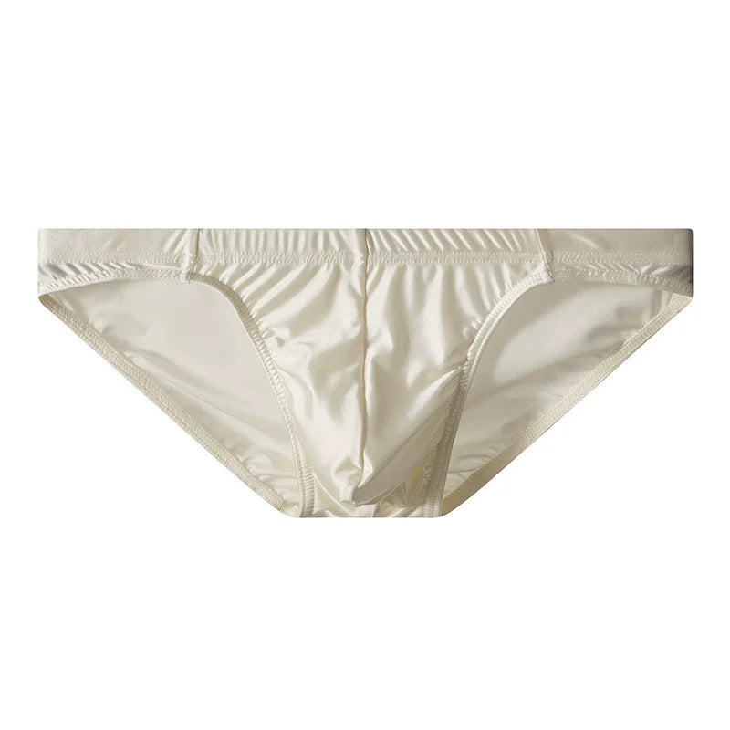 Men's 3-Piece Satin-Like Underwear Set， Silky Smooth Briefs, Multi-Color (Brown/Ivory/Beige) Comfort-Fit Underwear