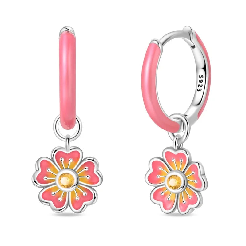 925 Sterling Silver Green Lucky Clover Yellow Daisy Bamboo Earrings  for Women Bee Butterfly Ear Studs Elegant Party Jewelry