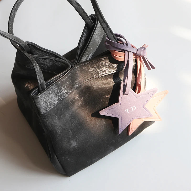 Custom Name Handbag Pendant Cute Star PU Leather Fashion Accessories Wholesale Engrave Initials Travel Luggage Tag Creative Gift