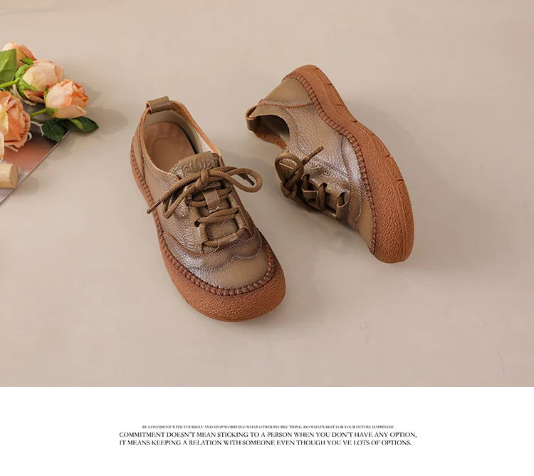 Neue handgemachte Damenschuhe aus echtem Leder, Ganzjahresschuhe, Oxfords, flache Damenschnürschuhe, gemütliche Mokassins, runde Ballerinas