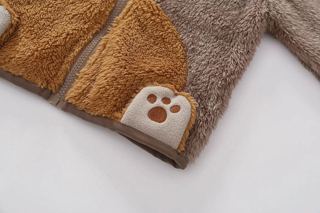 1 2 3 4 5 Years Autumn Winter Plush Boys Jacket Cute Ears Keep Warm Princess Girls Coat Hooded Zipper Outerwear New Kids Clothes