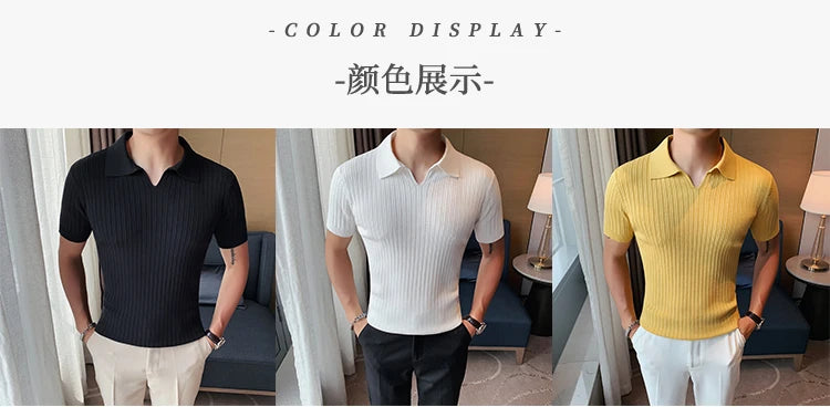 2021Top Grade New Summer Mens Polo Shirts With Short Sleeve Turn Down Collar Casual Knit Solid Colo Tops Fashions Men Clothing