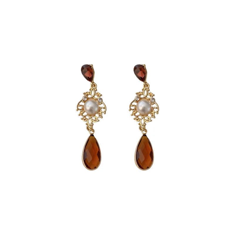 Vintage Elegant Baroque Pearl Ear Clips Earring Jewelry Temperament Long Water Drop Crystal Clip on Earrings Without Piercing
