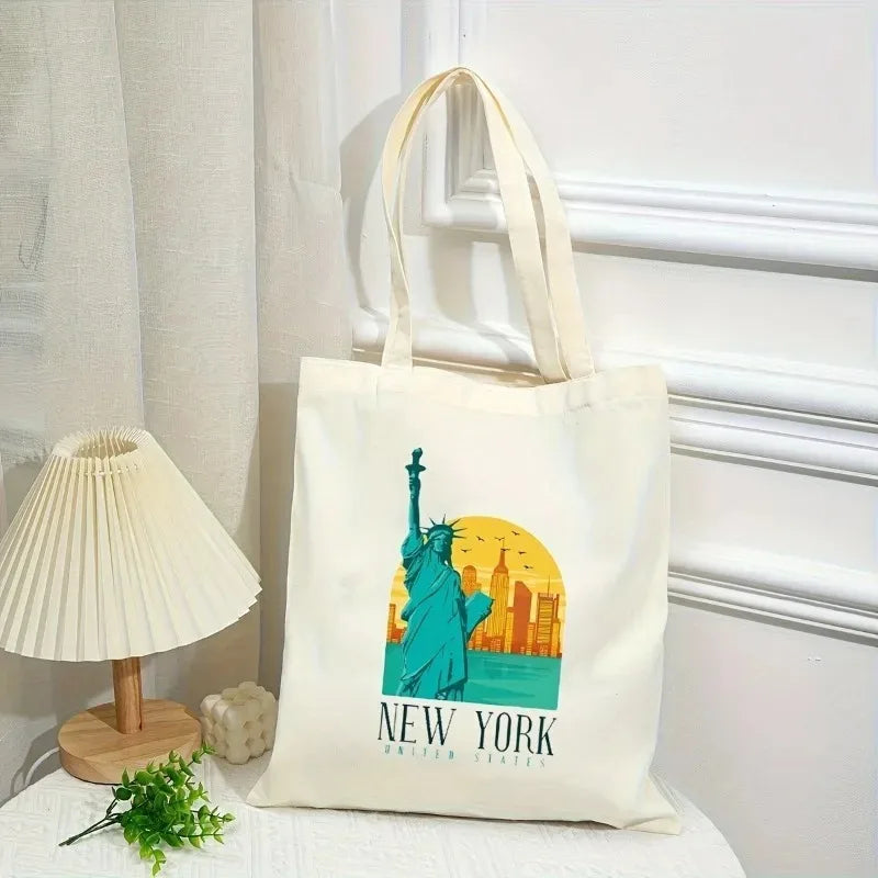 New York printed Women Shoulder Bags Reusable Casual Girl Handbags Gift Canvas Lady Tote Handbag Large Capacity Shopping Bag