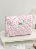 Pink Color Bowknit Print Cosmetic Bag Large Capacity Makeup Bag Pouch Skincare Toiletry Bag Travel Dorm Jewelry Lip Organizer