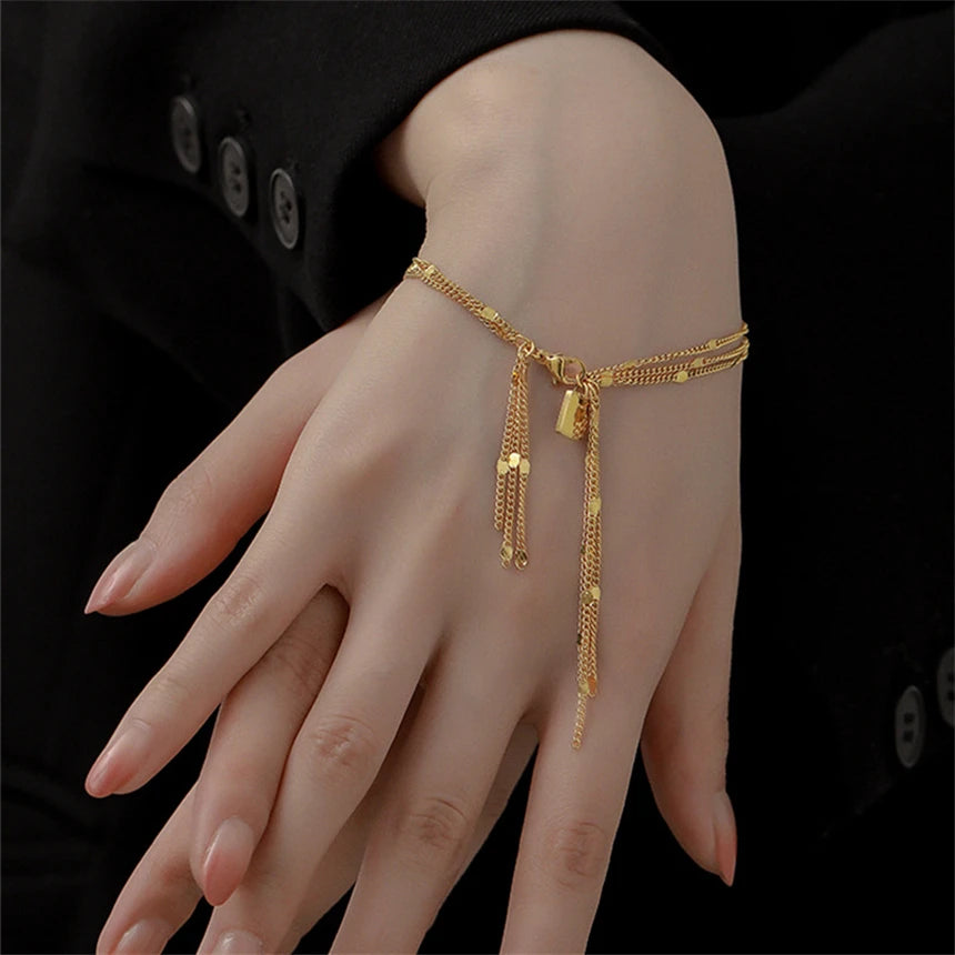 316L Stainless Steel Simple Multilayer Tassel Chain Bracelet For Women Fashion Fine Jewelry Gift SAB1071