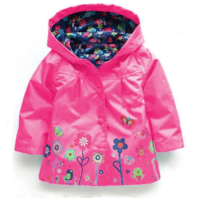 Flowers Girls Jackets Autumn Waterproof Kids Jacket Windbreaker Coat Hooded Casual Girls Raincoat 2-6 Year Old Children Clothing