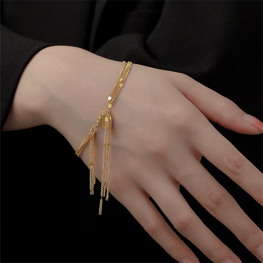 316L Stainless Steel Simple Multilayer Tassel Chain Bracelet For Women Fashion Fine Jewelry Gift SAB1071