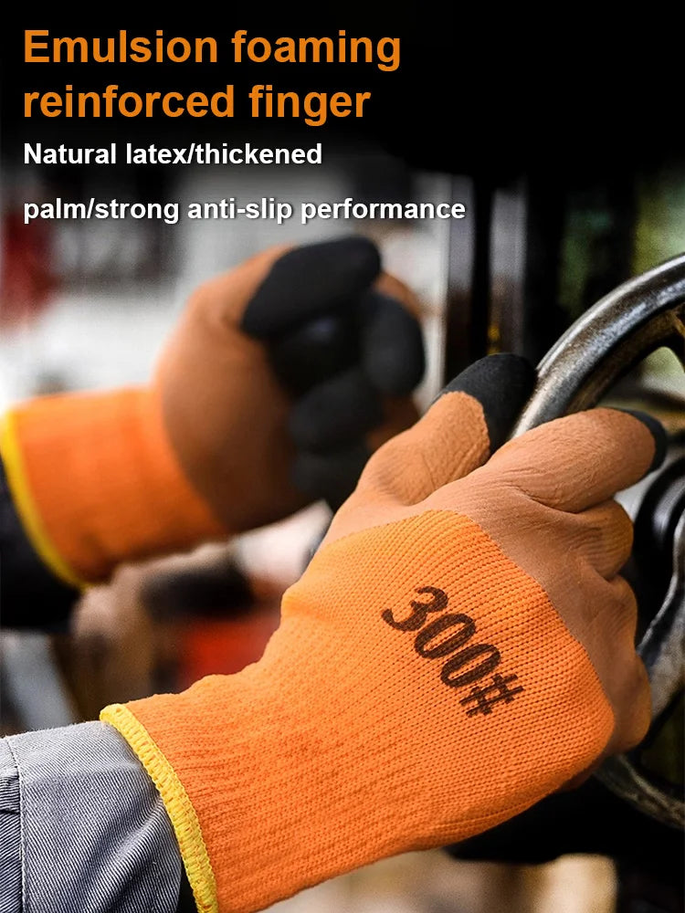 Winter Latex Work Gloves Men, Fleece Lined Rubber Coated Non-Slip, Waterproof Wear-resistant Safety Thermal  Gloves Construction