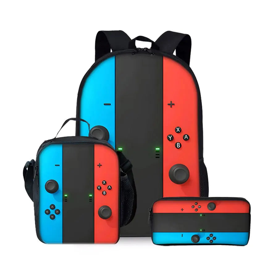 Game Console Pattern Three Piece Set Backpacks for Boy and Girls Best Gifts 2D Flat Cartoon School Backpack for Children