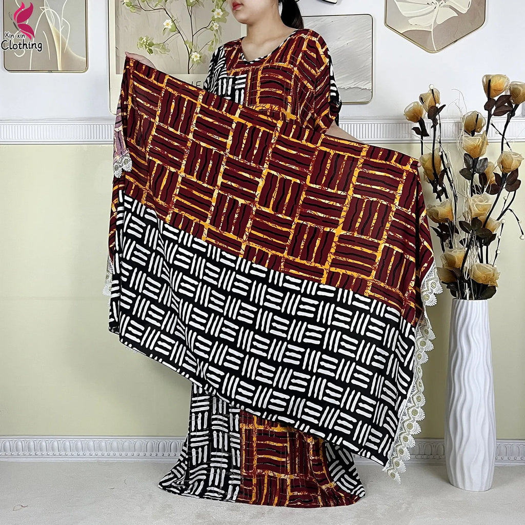 2025 New Summer Abaya Short Sleeve Dress With Big Scarf Printing Floral Loose Dress Islam Kaftan Women African Abaya Clothing