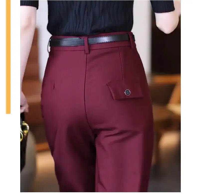 Office Lady Korean Fashion Women Suit Pants Spring Autumn Solid Slim Pencil Streetwear Casual High Waist Harem Cropped Trousers