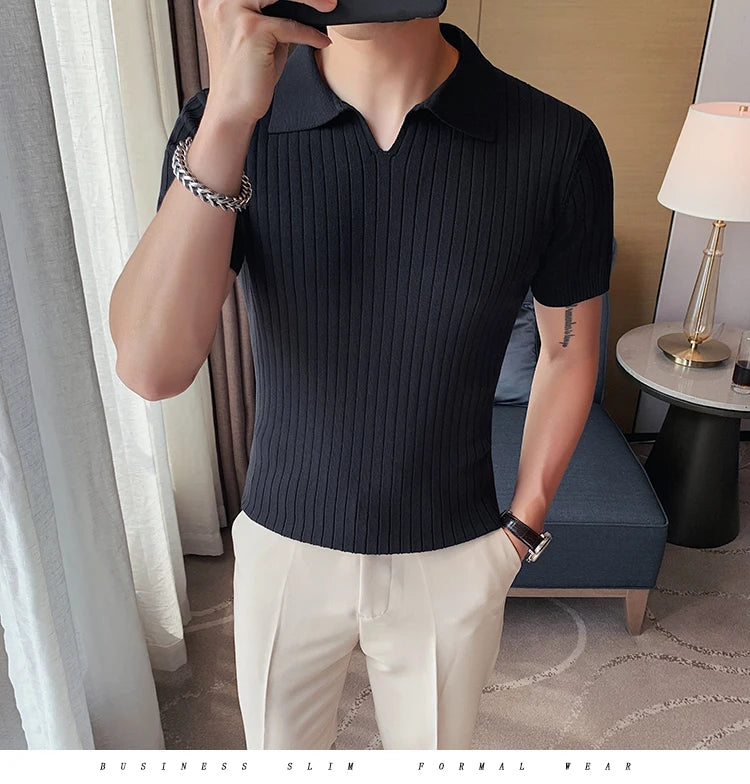 2021Top Grade New Summer Mens Polo Shirts With Short Sleeve Turn Down Collar Casual Knit Solid Colo Tops Fashions Men Clothing