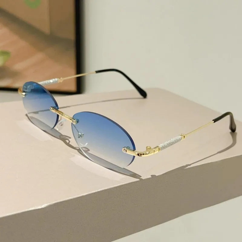 KAMMPT Rimless Oval Sunglasses 2025 Men New Fashion Gradient Outdoor Casual Shades Women Trendy Brand Design Decor Sun Glasses