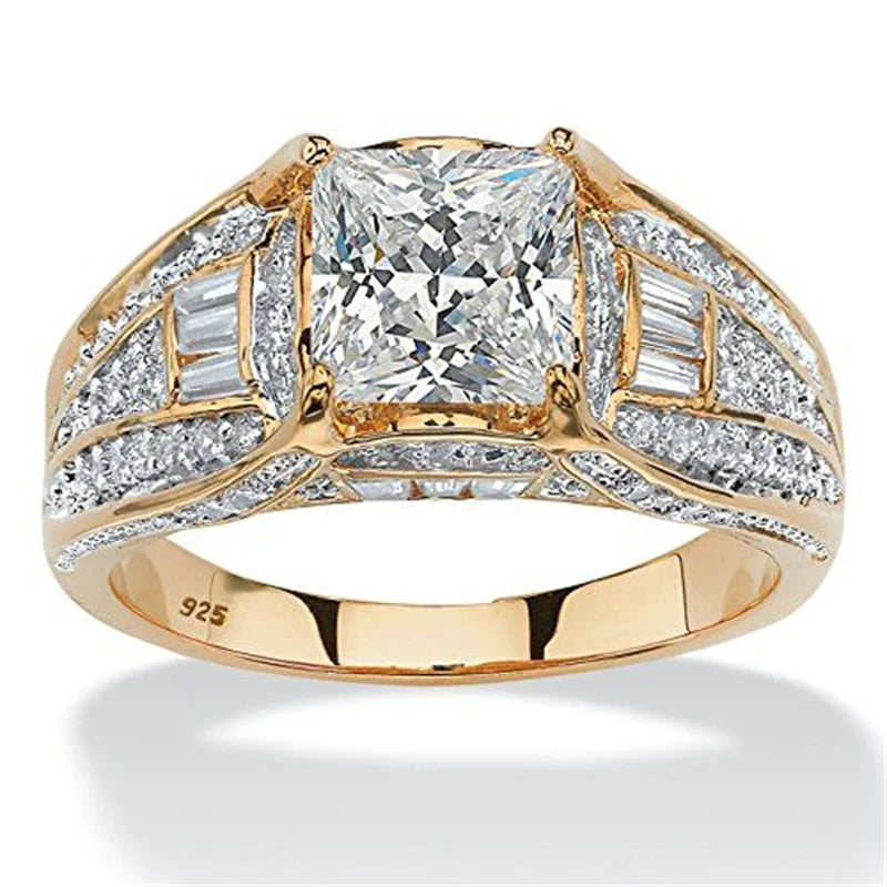 Anillo de Dedo Chapado en Oro con Diseño Clásico de Moda para Mujer Lujo Brillante Zirconia Sintética Compromiso Ceremonia Joyería Artesanal