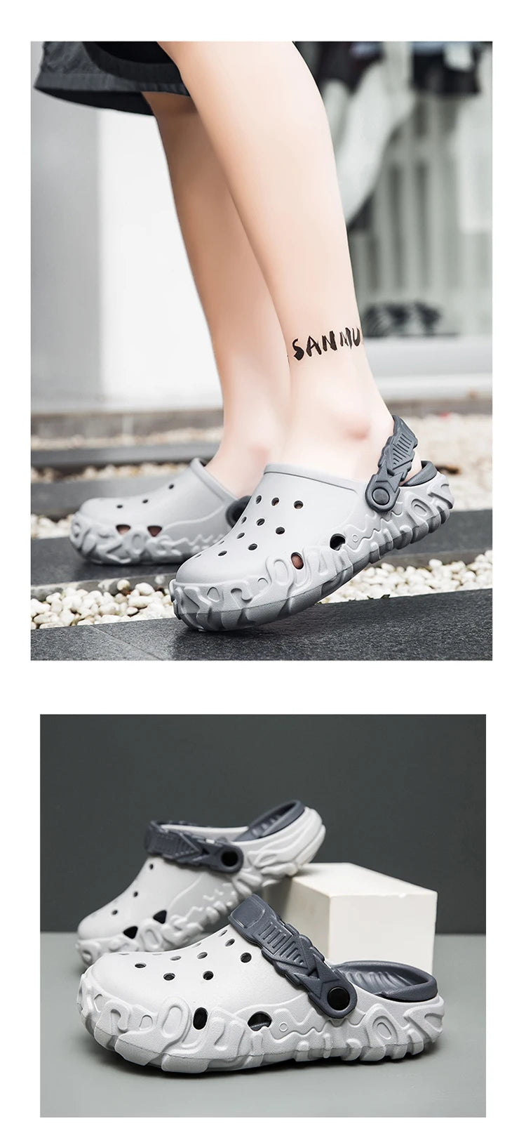 Hollow-Out Shoes for Men, Summer Outdoor Wear, Non-Slip, Wear-Resistant, Closed-Toe Sandals, Men's Beach Casual Sports Soft-Soled Slippers