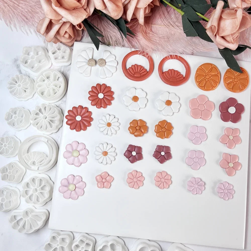 Spring Hollow Flower Pattern Soft Pottery Cutters Geometric Polymer Clay Molds DIY Ceramic Earrings Jewelry Pendants Hand Tools