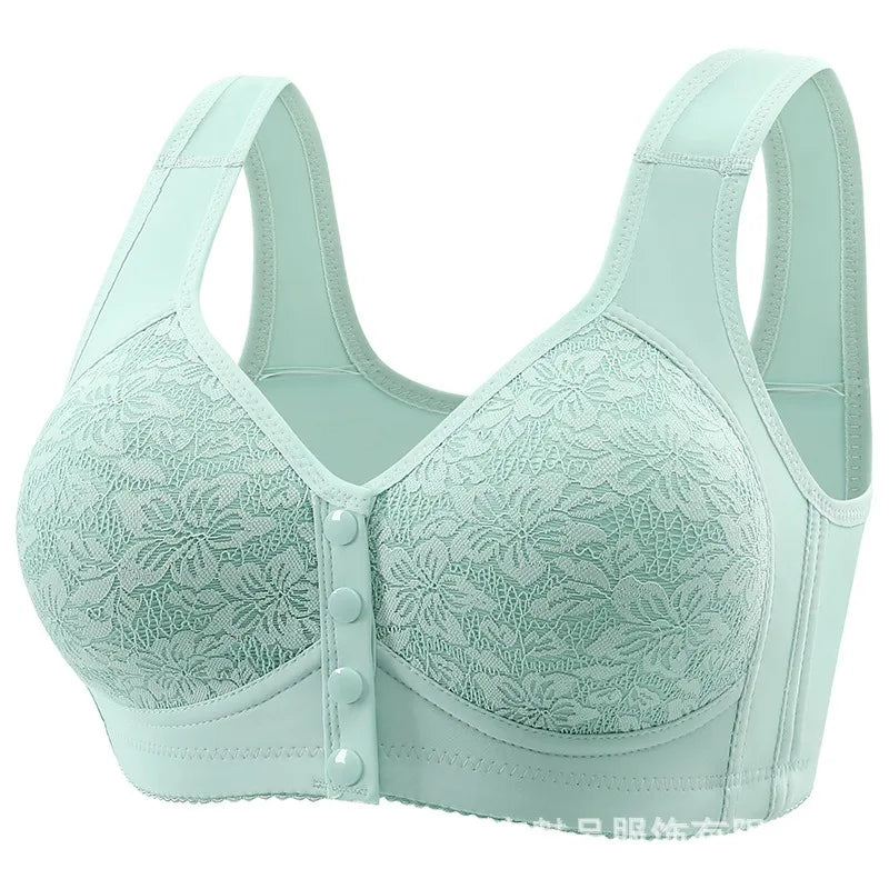 Fashion Printed Front Opening Buckle Gathering Anti Sagging Beautiful Back Bra Ice Silk Seamless Breathable No Steel Ring Bra
