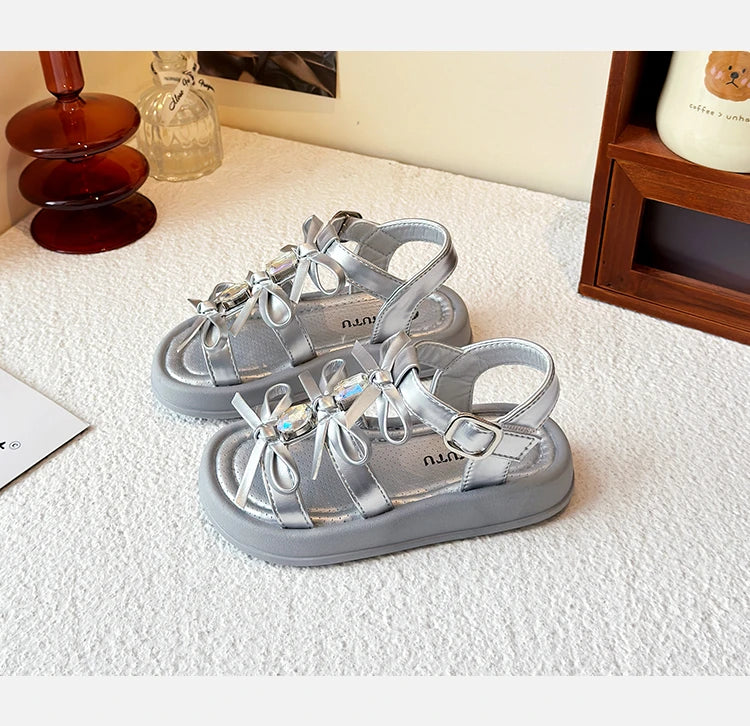 Girl Sandals Summer New Kids Fashion Hollow-out Causal Shoes Princess Versatile Sweet Bowknot Children Open-toe Beach Sandals