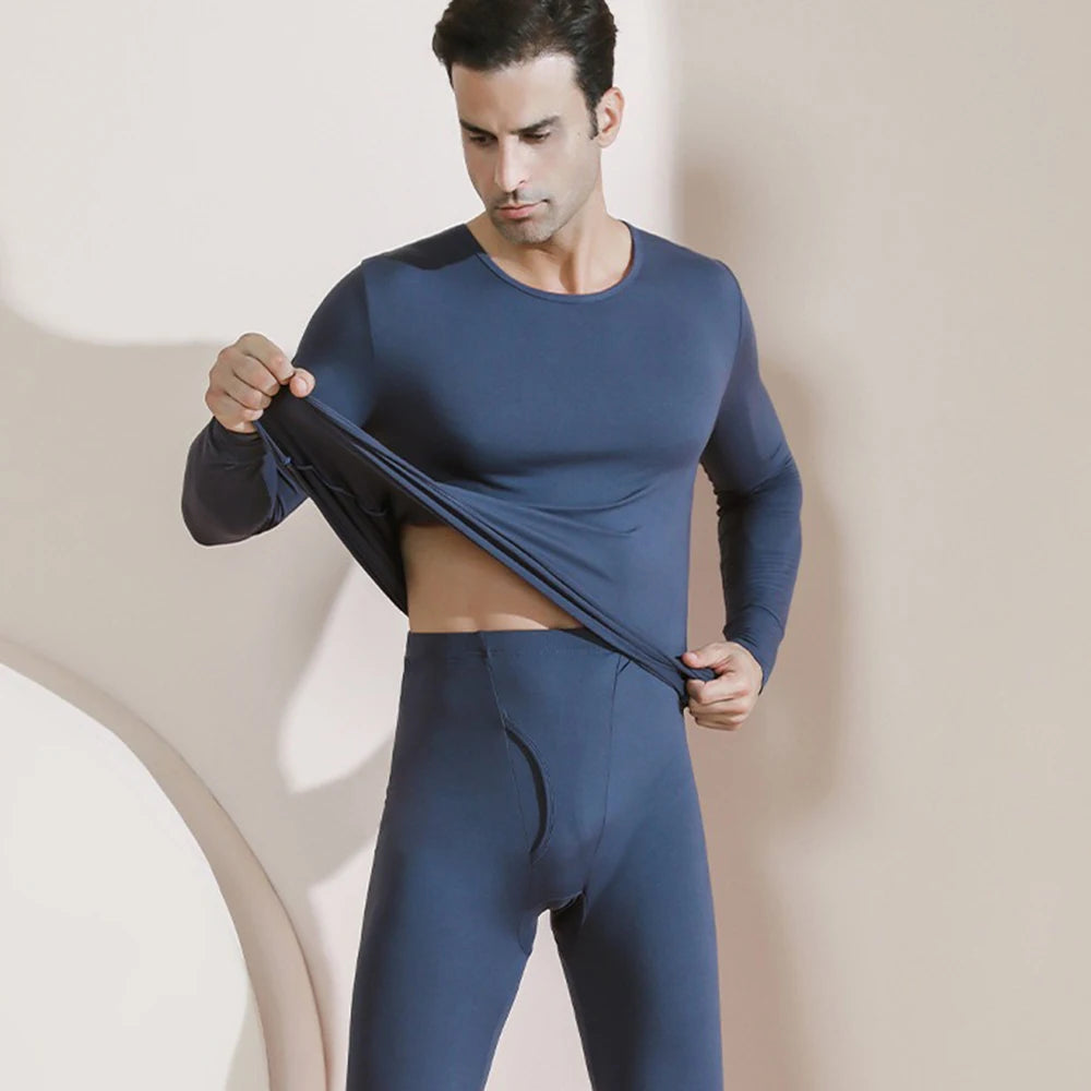 Thermal Underwear for Men Winter Fleece Bottom Johns T-shirt 2PCS Elastic Casual Home Suit Skin-friendly Breathable Clothing New