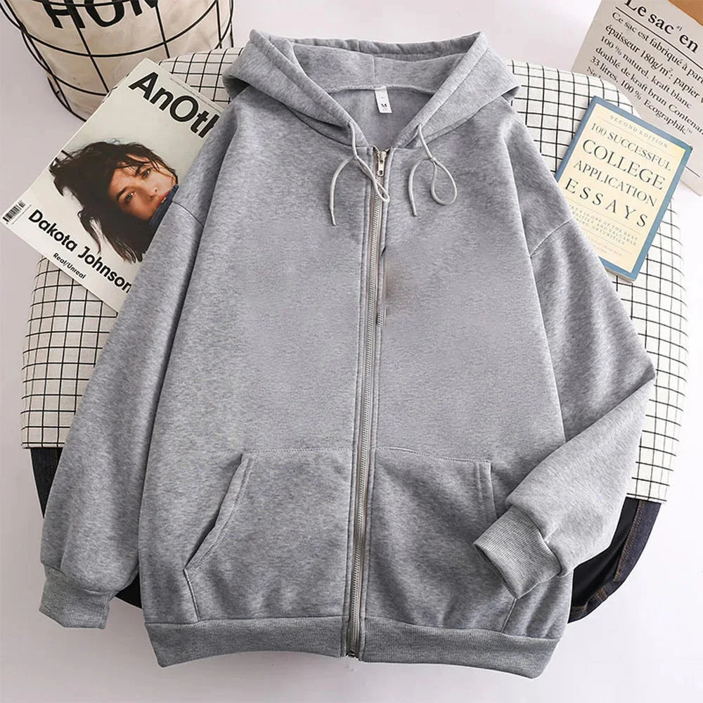 High Street Hoodie Herren einfarbig Reißverschluss Langarm lockere Jacke Mäntel lässiger Kapuzenpullover Y2K Mode Outdoor-Kleidung
